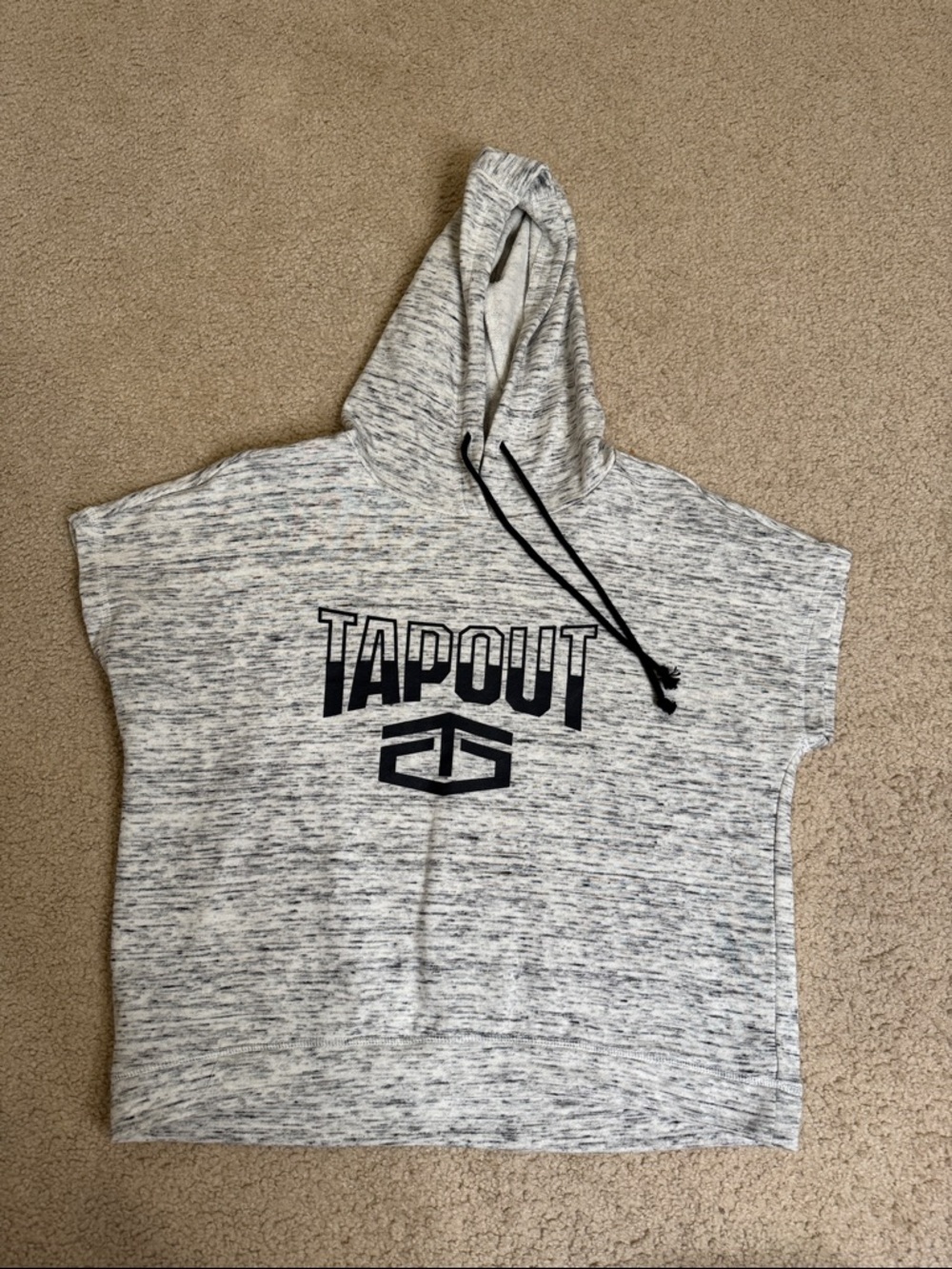 Tapout Light Gray Marled Hooded Short-Sleeve Top with Black Logo